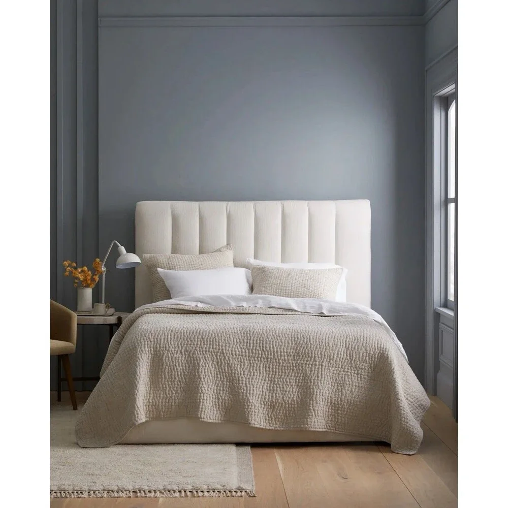 NWT QUINCE EUROPEAN LINEN COTTON STITCH QUILT SET FULL / QUEEN IN NATURAL OOS